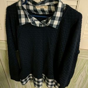 Blue plaid shirt/ sweater top.